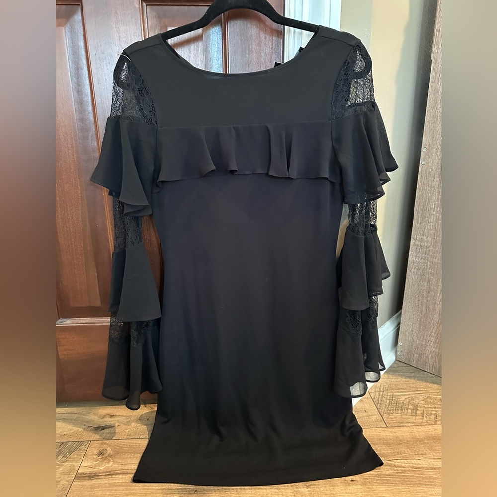 White House Black Market Black Ruffle Lace Dress